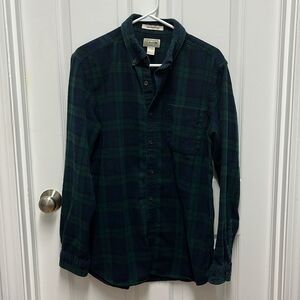 LL Bean Mens‎ Blue Green Plaid Button Down Flannel 100 Cotton Shirt - Medium